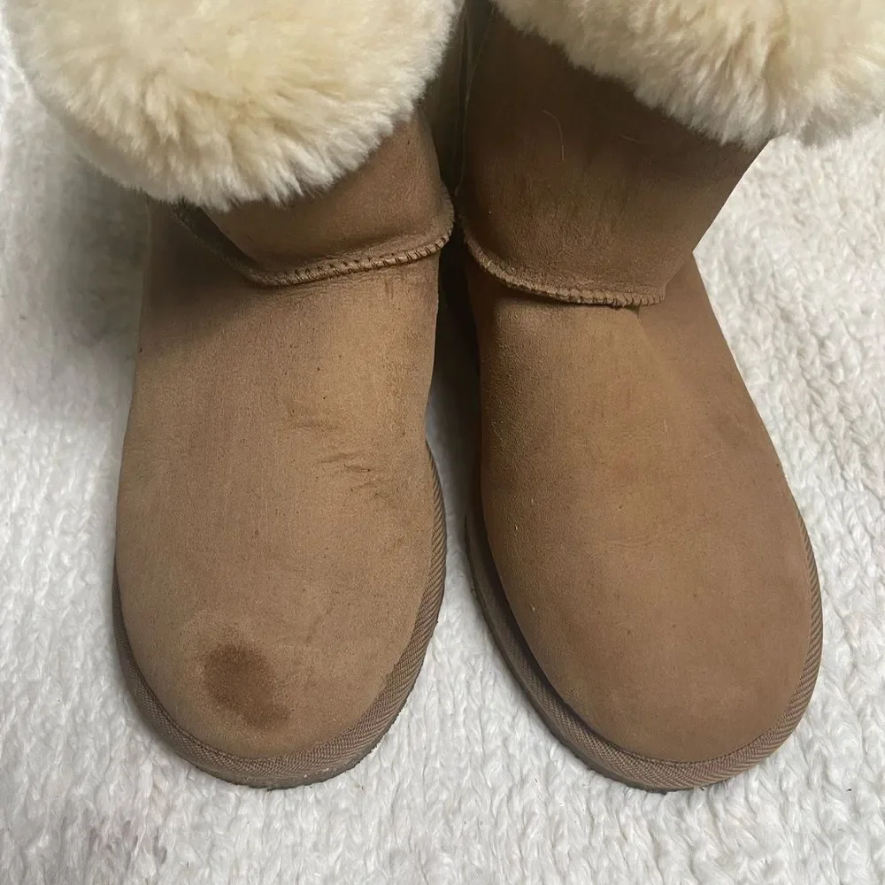 Kookaburra leather suede Tan Fur-Lined Ankle wedge slip on Boots SZ9